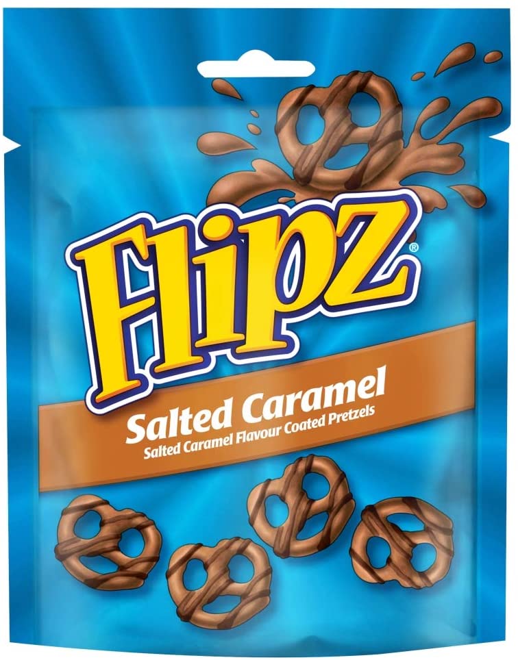 FLIPZ POUCHES SALTED CARAMEL PRETZELS 90G X 6