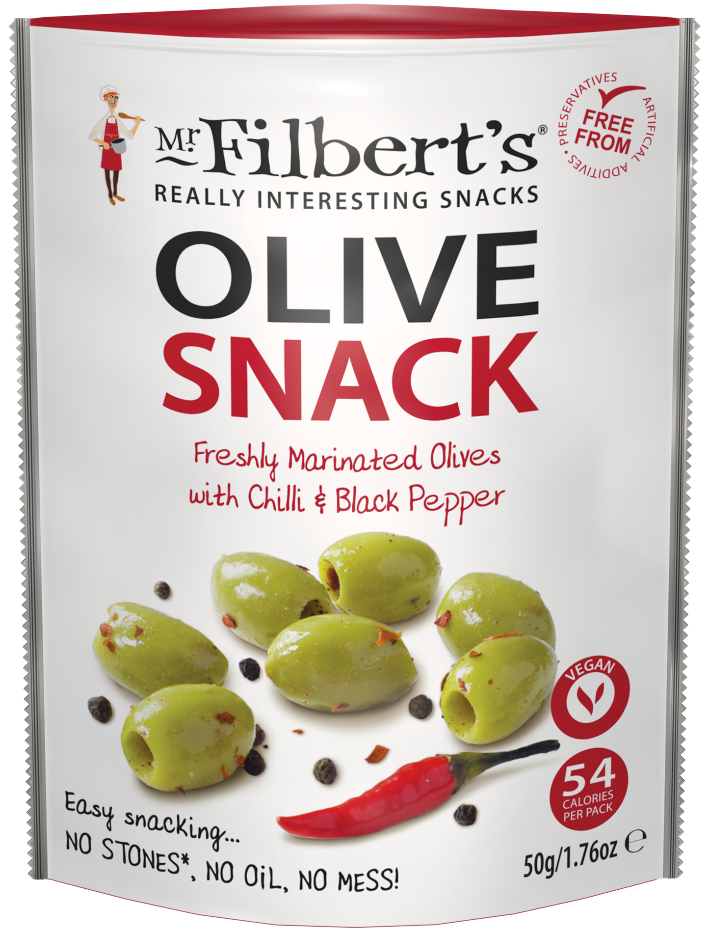 FILBERTS GREEN OLIVES CHILLI & BLACK PEPPER 50gX12