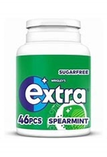 A bottle of Extra spearmint sugar-free gum, containing 46 pieces.
