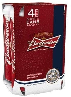 BUDWEISER PINT 568ml 4PK x 6