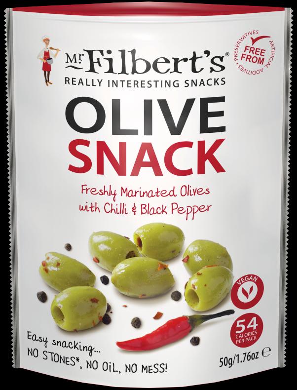 FILBERTS GREEN OLIVES CHILLI & BLACK PEPPER 50gX12