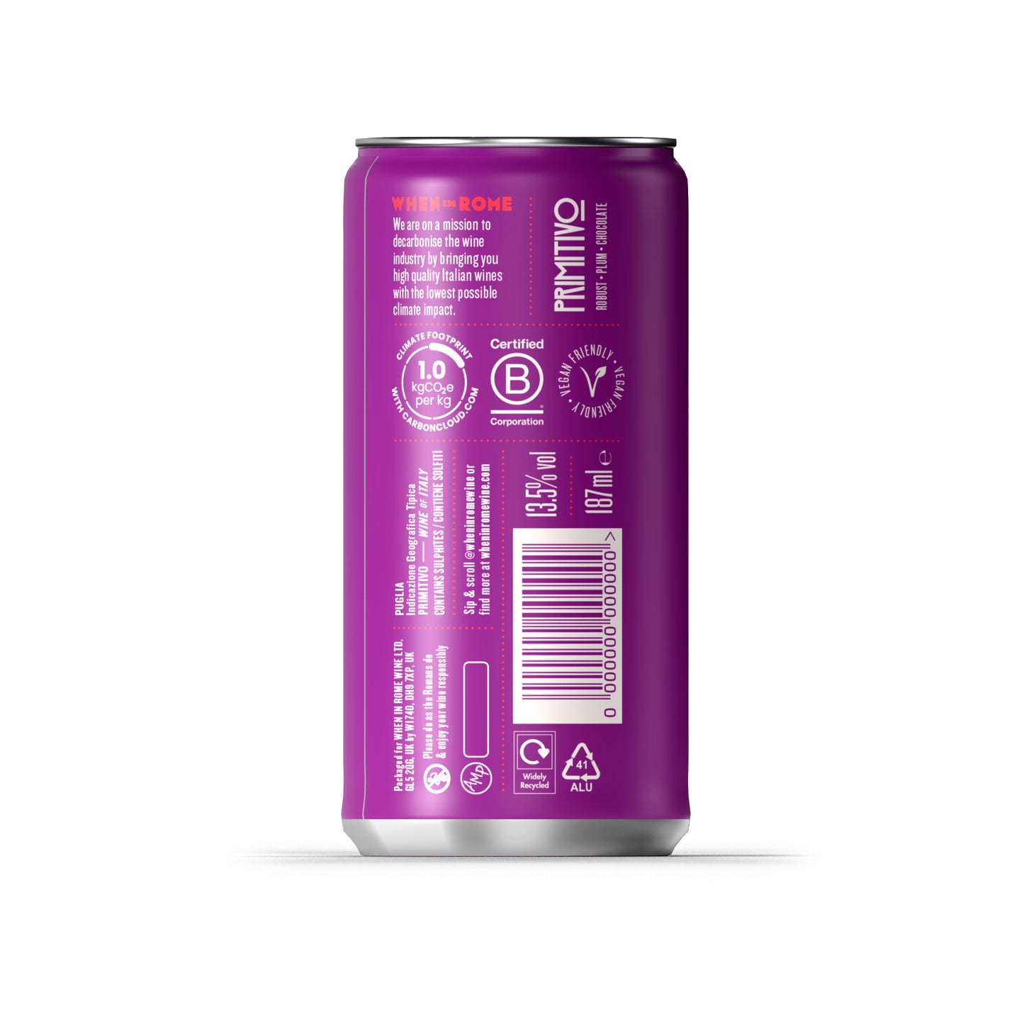 WHEN in ROME 187ml CAN PRIMITIVO WINE X 12