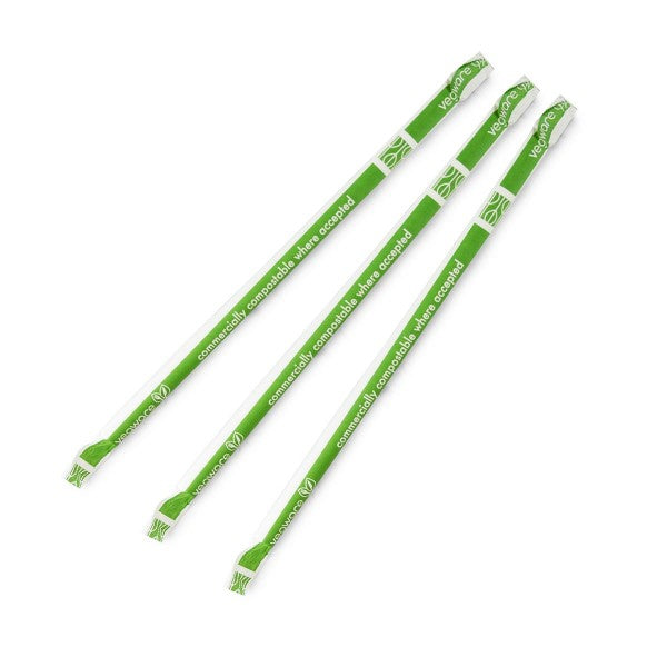VEGWARE WHITE 8MM PAPER STRAWS WRAPPED X 150