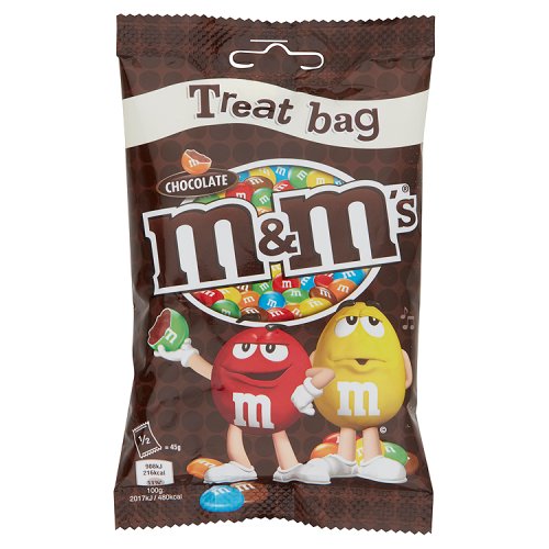 A bag of M&M's chocolate treat bags, featuring the M&M characters on the front.