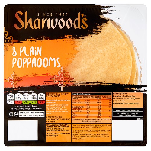 SHARWOODS POPPADUMS 8PK X 12