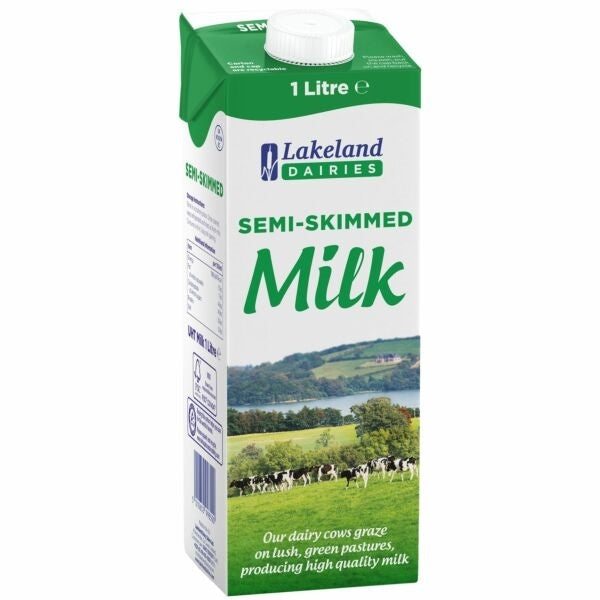 LAKELAND UHT SEMI SKIMMED MILK 1ltr x 12