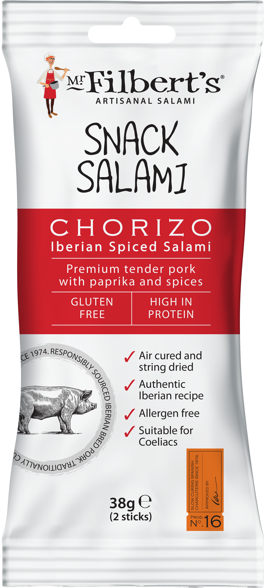 FILBERTS SNACK SALAMI CHORIZO TWIN 38g x 15