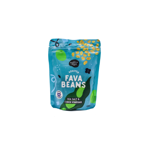 A package of HONEST brand roasted fava beans in salt and vinegar flavor.