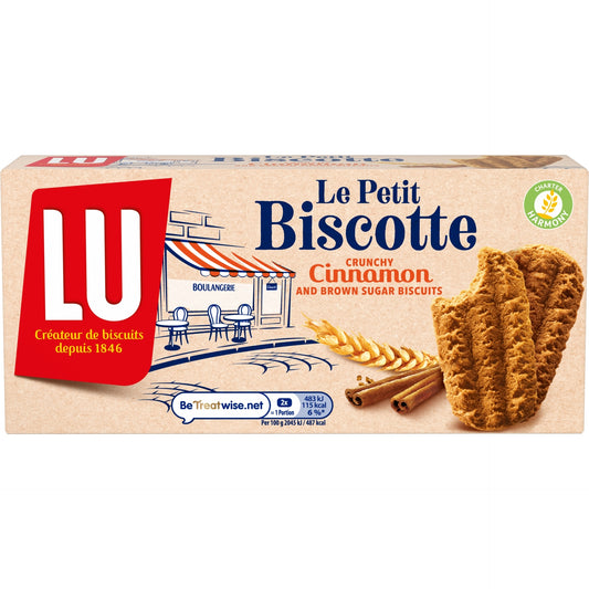 A box of LU Le Petit Biscotte cinnamon and brown sugar biscuits.