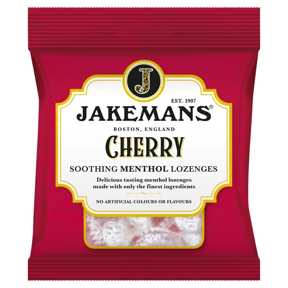 JAKEMANS CHERRY LOZENGE BAGS 73G X 12