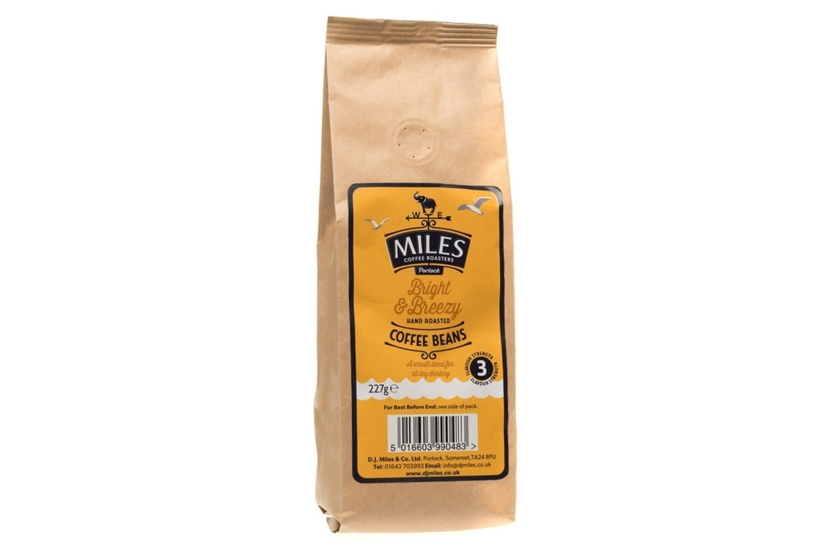 MILES BRIGHT AND BREEZE COFFEE BEANS 227G X 12