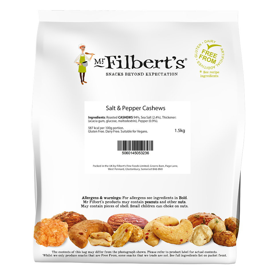 FILBERTS SALT & PEPPER CASHEWS BULK 1.5KG