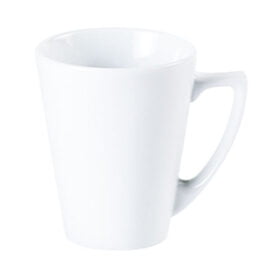 A white ceramic latte mug with a handle, suitable for holding coffee or tea.