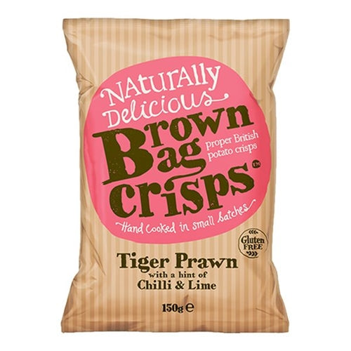 BROWN BAG CRISPS PRAWN CHILLI & LIME 150G X 10