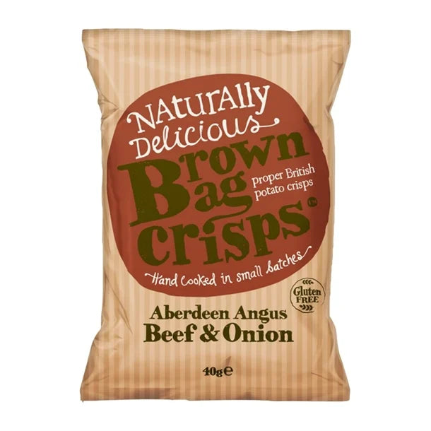 BROWN BAG CRISPS ABER ANGUS BEEF & ONION 