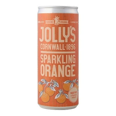 A single can of Jolly's Cornwall 1896 Sparkling Orange on a plain white background.