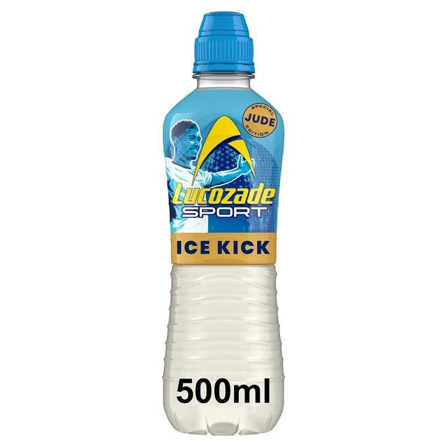Lucozade Sport Ice Kick 500ml bottle on a white background