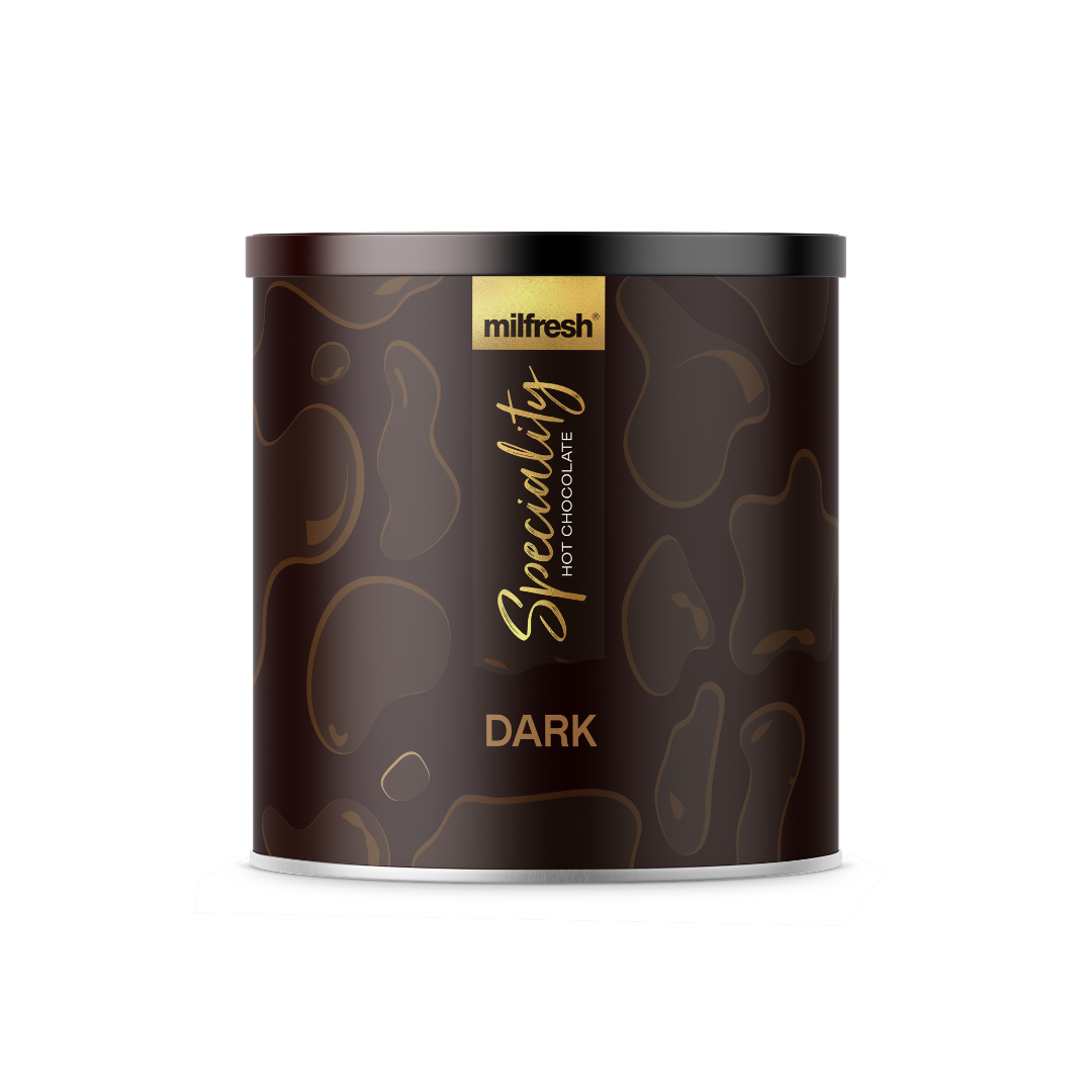 Hot Chocolate canister with 'milfresh' branding on a white background