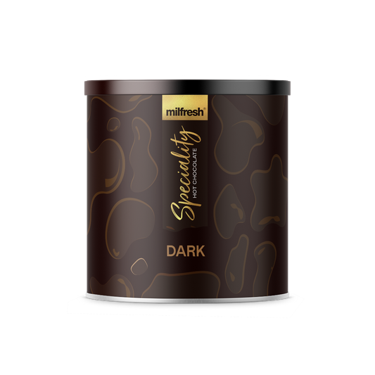 Hot Chocolate canister with 'milfresh' branding on a white background