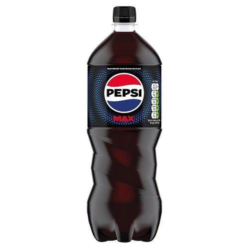 A 2-liter bottle of Pepsi Max non-alcoholic carbonated beverage, featuring the classic red, white, and blue Pepsi logo on a dark label, set against a plain white background.