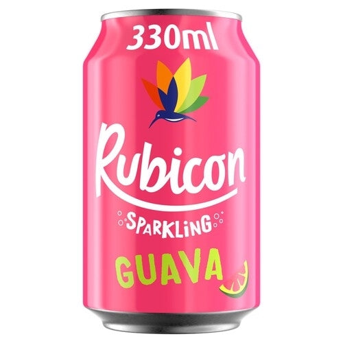 Pink can of Rubicon Sparkling Guava on a white background