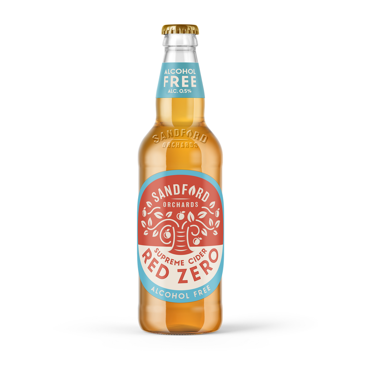 A bottle of Sandford Alcohol Free Supreme Citrus Red Zero non-alcoholic citrus drink, shown on a clean white background.