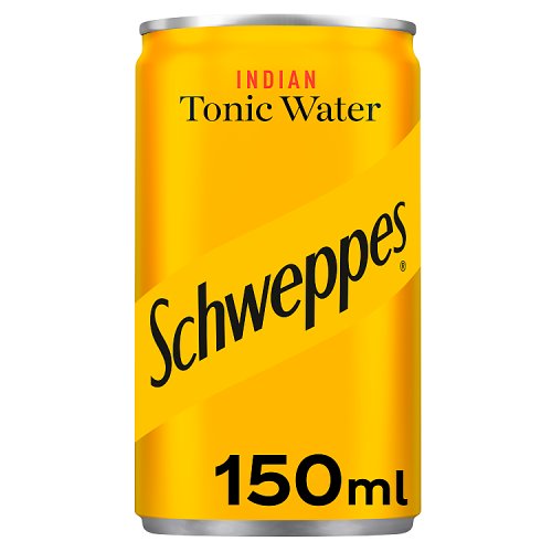 Yellow can of Schweppes Tonic Water