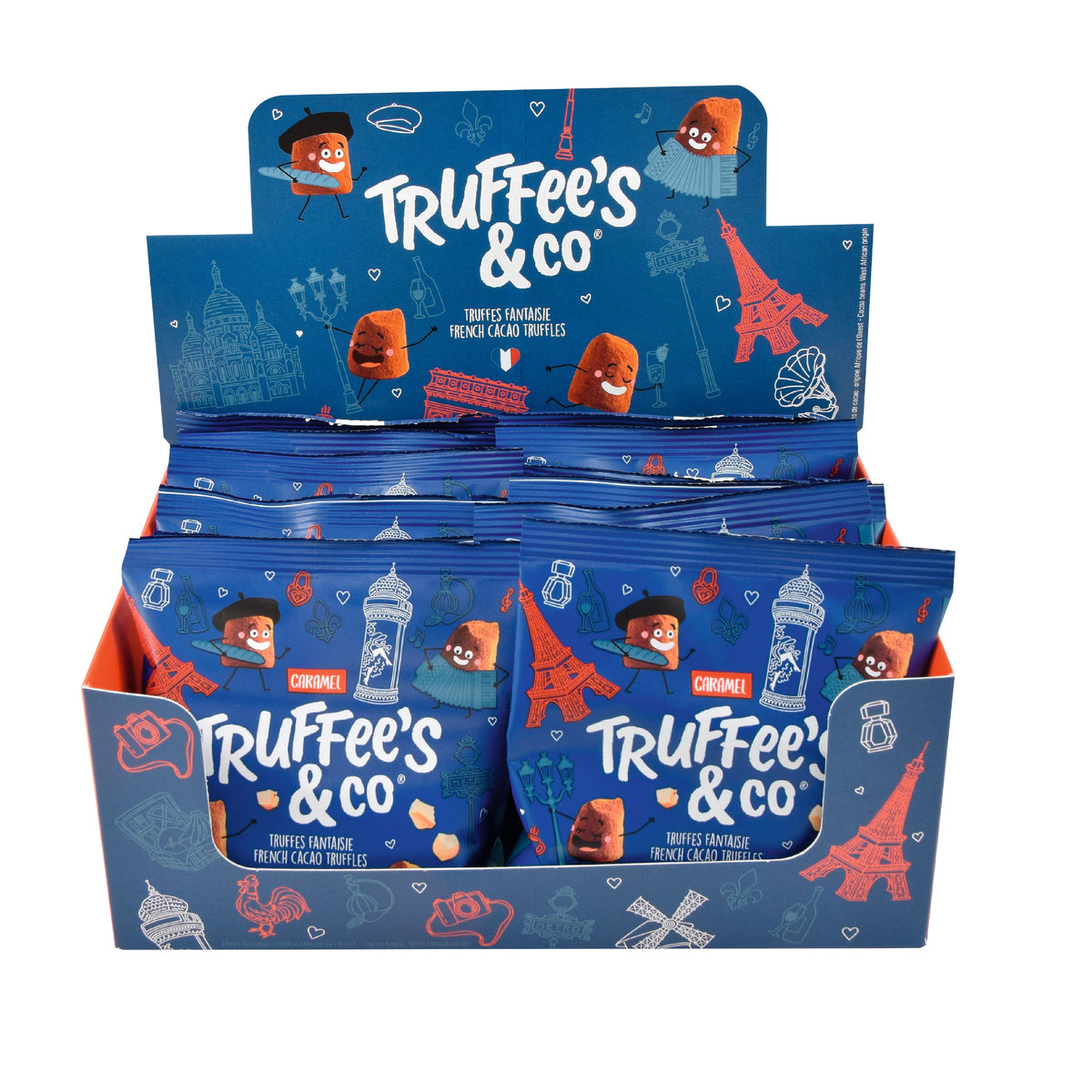 Display of Truffee's & co chocolate truffles packaging on a white background