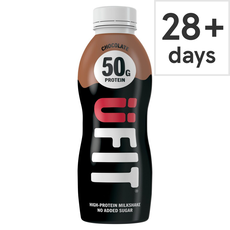 Chocolate protein milkshake bottle with visible UFIT brand name on a white background