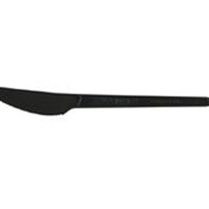 A single black knife on a plain background.
