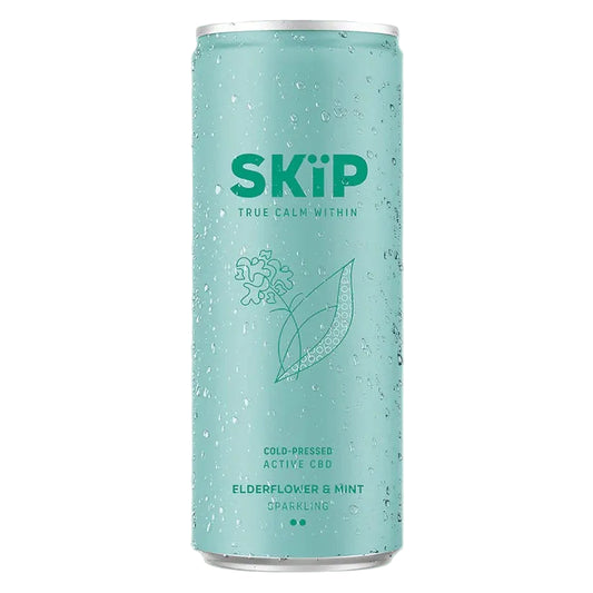 Teal can with 'SKIP' branding on a white background