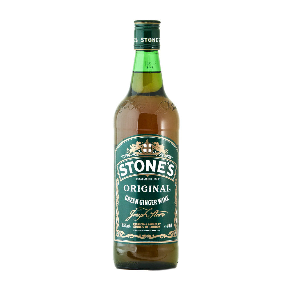 Bottle of Stones Original Green Ginger Wine on a white background
